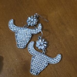 Silver Bull Skull Earrings